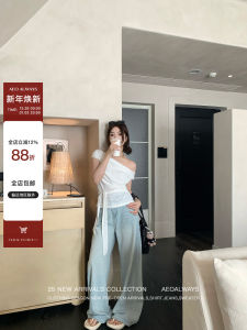 กางเกงยีนส์ทรงหลวมเอวสูงสำหรับผู้หญิง กางเกงขายาวทรงขากว้างสีอ่อน ทรงสลิมฟิต ทรงลำลอง ฤดูร้อน 2025