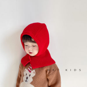 Mũ Trẻ Em Dệt Kim Mùa Đông Có Khăn Quàng Cổ Màu Đỏ Thời Trang Cho Bé Gái Mũ Bảo Vệ Tai Phong Cách Hàn Quốc Đa Năng Cho Bé Trai Và Bé Gái