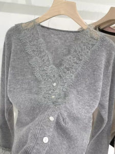 Chic Elegant French Design Fitted Lace Patchwork Knit Sweater