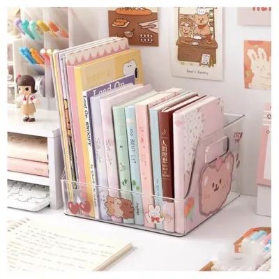 Kệ để sách lưu trữ đồ dùng cá nhân cỡ lớn giá đựng đồ nhựa trong suốt tặng kèm sticker dễ thương