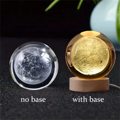 Crystal Ball Night Light Laser Engraved Birthday Gift Glass Sphere Home Desktop Decoration with Wooden USB Base