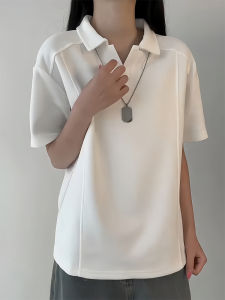 LIUBU | White Regular Shoulder V-Neck Polo T-Shirt
