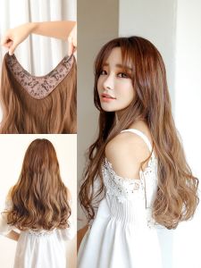 Womens U-Shaped Wig Extensions Long Curling Hair One-Piece Natural Straight Hair Fake Hair Piece Easy to Wear And Maintain