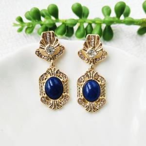 Antique Blue Gemstone Oval Shaped Folded Geometric Earrings Elegant Classic Fashion Jewelry Ear C214 for Women