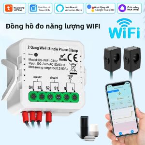 Tuya WiFi Thông Minh Đồng Hồ Năng Lượng AC100-240V 1CT 2CT Kẹp Ứng Dụng Điều Khiển 80A Điện Màn Hình Cho Thống Kê Điện