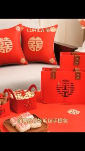 ABS Tote Bag Doorgift Chinese Gift Wedding Storage Bags Red Felt Handbag Double Happiness Design Bridesmaids Guests Betrothal 喜庆袋 中式礼品袋