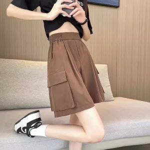 High Waist Loose Wide Leg Ice Silk Quick Dry Thin Five Workwear Pants Summer 2024 Womens Casual Trousers Sporty Style