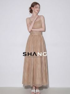 SHANGSHA | Gentle Haze Style New Chinese Wind Long Dress Ruched Waist