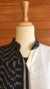 Minea blouse tenun kombinasi katun linen Madinah hitam