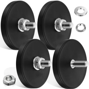 C66 Rubber Coated Magnets Neodymium Magnet Base with M8 Threaded Studs and Nuts Mount Base with Black Rubber Coating