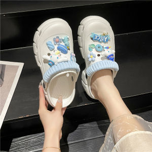 รองเท้าคร็อคส์ลายการ์ตูนน่ารักสำหรับผู้หญิงรองเท้าแตะใส่ได้สองแบบพื้นหนาใส่ด้านนอกสำหรับฤดูร้อนรองเท้าแตะสำหรับพยาบาลรองเท้าแตะใส่ไปชายทะเลชายหาดแบบลำลองสำหรับผู้หญิง