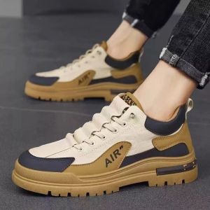 Men Korean Fashion Lace Up Sports Sneakers Thick Sole Rubber Shoes Comfortable Flat Casual Shoes For Men On Sale