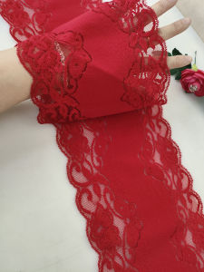 ผ้าขอบลูกไม้สีแดงเข้ม แขน คอ ขอบกระโปรง ผ้าตกแต่งหน้าต่าง ผ้า DIY สำหรับเสื้อผ้า ผ้ากว้าง L21 ความกว้าง 16 ซม.