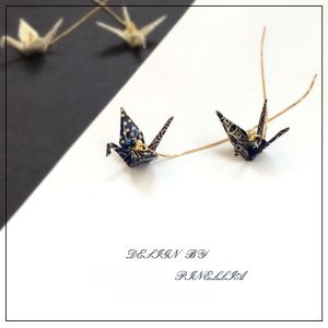 Black Swan White Swan ▲ Japanese Style Handmade Origami Paper Crane Hanging Earrings 925 Sterling Silver Earring Ear Clip Earrings