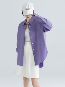 Purple Pure Cotton French Style Long Sleeve Shirt Womens Solid Color Commute 2024 Spring New Slimming Simple Blouse