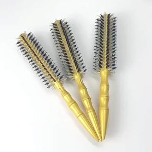 Golden Round Curling Comb Boar Bristle Scalp Massage Detangling Rolling Brush Professional Anti-Static Hairdressing Styling Tool
