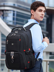 Large Capacity Mens Business Travel Backpack Shoulder Bag with Computer Compartment Casual Simple Style Waterproof Outdoor Bag