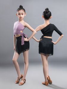 LeYapool Summer New Black Latin Dance Costume for Girls Training Uniform Children Performance Clothes Polyester Spandex Blend