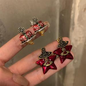 Red Love Drop Oil Saturn Earrings Multistyle Small Batch Design High End Atmosphere Hoop Earrings Retro Court Style Alloy