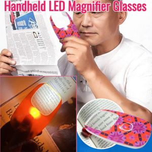 Handheld LED Lighted Magnifier Glasses Book Newspaper Reading Portable Illuminated Reading Magnifier 5X