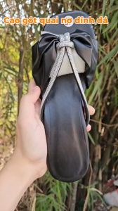 Dép cao gót quai nơ dây mảnh đính đá sang trọng quý phát đế cao 3cm