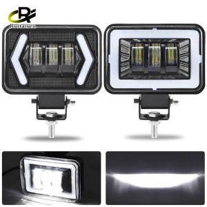 Đèn Rọi Đèn LED Angel Eyes Đèn Sương Mù 4 Inch 7D Vuông Đèn Lái Xe 12V 24V Cho Xe Ô Tô Xe Tải 4X4 ATV Địa Hình