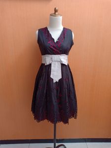 mini midi dress wanita hitam merah DOTS cewek M vneck MEWAH kutung cute