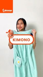 ORANGE Kimono Handuk Baju Mandi Dewasa Dengan Kantong Kimono Handuk Mandi dan Berenang Polos Dewasa