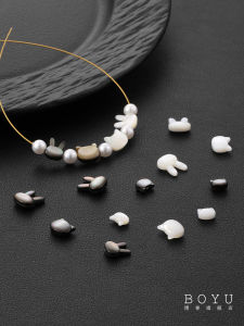 Natural Black Pearl Half-Hole Bead Cat Head Pendant Shell Spacer DIY Hand Bracelet Necklace Jewelry Accessories