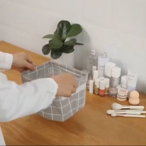 Foldable Storage Box Cotton Fabric Desktop Storage Basket Toy Organizer Waterproof with Handle