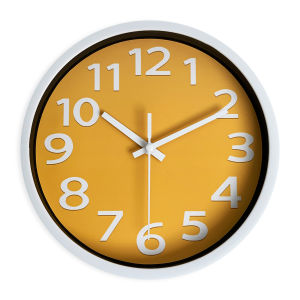 8-Inch Modern Simple Yellow Background Pattern Plastic Glass Wall Clock Living Room Bedroom Kitchen Home Decoration Wall Clock Silent Quartz Clock Holiday Gift (No Battery)
