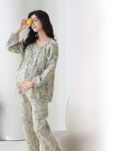 MiiOW | Đồ ngủ cotton nguyên chất mùa hè cho bà bầu MiiOW Thiết kế đơn giản dài tay cổ tròn có đệm ngực mặc ở nhà thoải mái thoáng khí