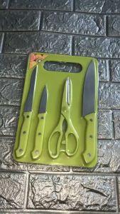 Set Pisau Dapur dan Telenan 5in1 Bahan Stainless Steel Tahan Karat dan Tajam