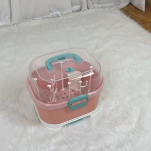 Khay Giá úp bình sữa Jupin cao cấp có nắp đậy vệ sinh cho mẹ và bé 9BABY màu hồng