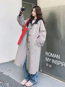 Gray Casual British Style Hooded Coat Womens Loose Fashion Slimming Coat Spring Autumn New Arrival Commute Korean Style