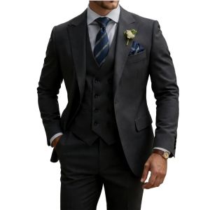 Mens Classic 3-Piece Ternos Suit Single Breasted Blazer Set with Jacket Pants Vest - Formal Wear for Wedding Prom Groomsmen