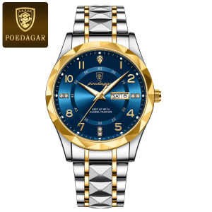 POEDAGAR Business Mens Quartz Wristwatch Waterproof Luminous Date Week Man Clock Stainless Steel Fashion Watches For Men Reloj