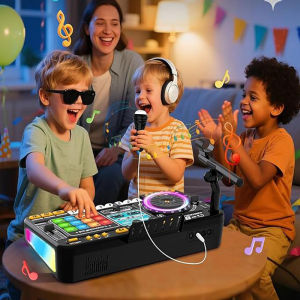 Kid DJ Mixer with Microphone Electronic Piano Keyboard Bluetooth DJ Turntable Controller Musical Instrument Kid Birthday Gift