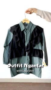 Ghanimi - Layla Shirt: Kemeja Ruffle Two Tone & Kemeja Unik Korean Style