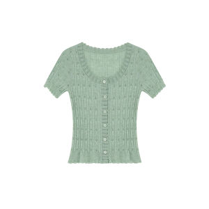 NIHAOKANONG | Áo Thun Knit Cổ Tròn Có Chất Liệu