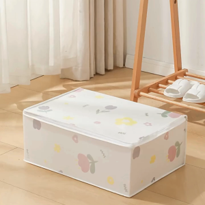 ❣️FH0104❣️กระเป๋าจัดเก็บผ้าห่ม ผ้านวม สีขุ่น แบบมีลาย