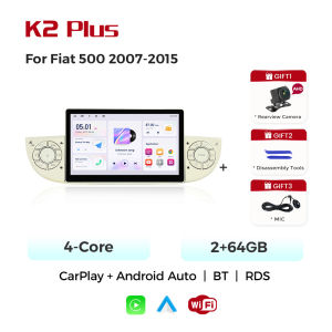 Android 15 Auto Car Radio Wireless CarPlay For Fiat 500 2007 - 2015 Car Multimedia Player 1din GPS RDS Stereo Intelligent System