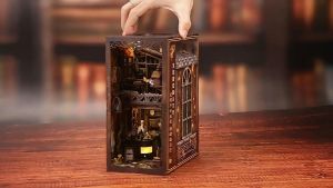 Booknook Serenity Coffee House with Sensor Light 3D Wooden Puzzle Book Nook DIY Miniature Dollhouse Bookend