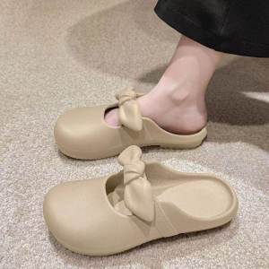 Summer Outdoor Womens Slippers Ties Flat Bottom Butterfly Knot Anti-Slip Mary Janes Flats Sweet Style Casual Low Heel PVC