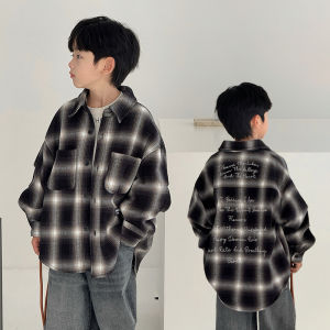 Áo Sơ Mi Kẻ Caro Thời Trang Thường Ngày Cho Bé Trai Mùa Xuân Thu Cổ Bẻ Tay Dài Cotton Pha Polyester Áo Khoác Trẻ Em