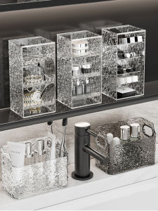 Bathroom Vanity Wall Mounted Storage Box Cosmetic Makeup Remover Cotton Holder Sink Organizer Rectangular PET Material