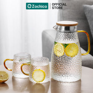 Bình nước thủy tinh chịu nhiệt dung tích 2.2L có thể đun trên bếp nắp gỗ cao cấp Zochico