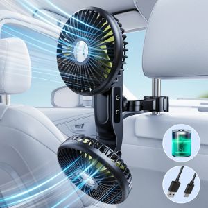 Eary Dual Head Car Fan for Back Seat 3 Speeds USB Car Rear Headrest Fan for Kids Baby Extender Arm 360°Rotatable Air Cooling Fan