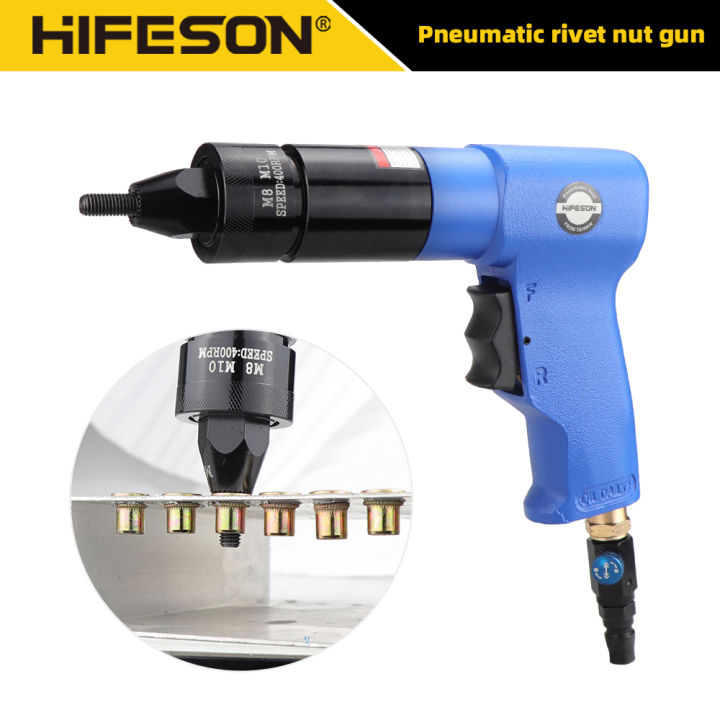 HIFESON Pneumatic Rivet G-u-n Nuts Riveter Air Rivet Nut Tool Automatic Insert Nut Machine M3 M4 M5 M6 M8 M10 M12 Rivets Screws Installation Nut Pile Driver