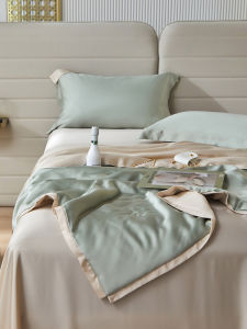 ฤดูร้อน ล้างทําความสะอาดได้ ผ้าไหม ผ้านวมเครื่องปรับอากาศ Lyocell Ice Feeling ชุดสี่ชิ้น เรียบง่าย ผ้าพันคอสีบริสุทธิ์ 80s น้ำหนักเบา ระบายความร้อน